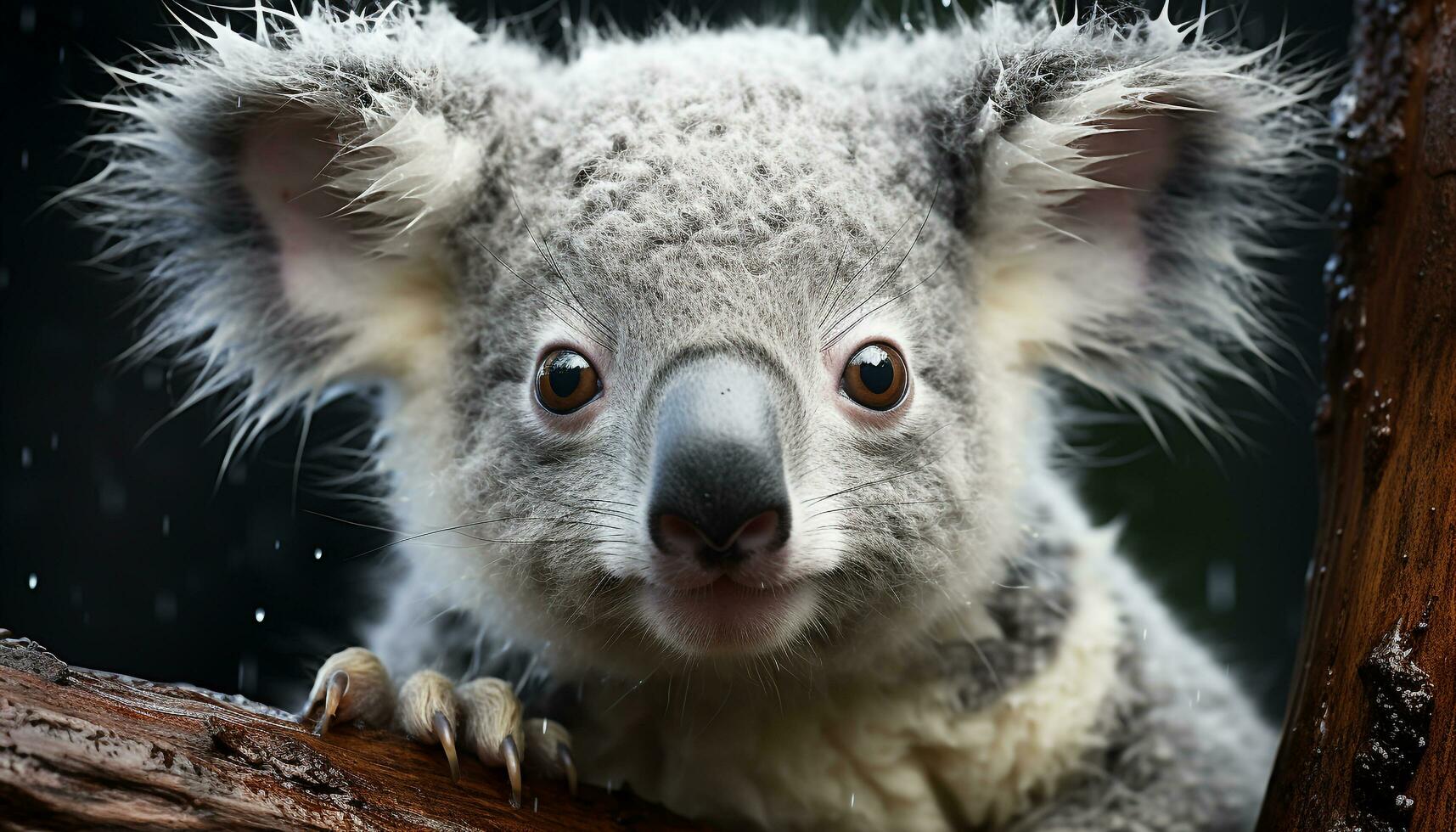 Cute koala, fluffy fur, small marsupial, looking at camera generated by AI photo