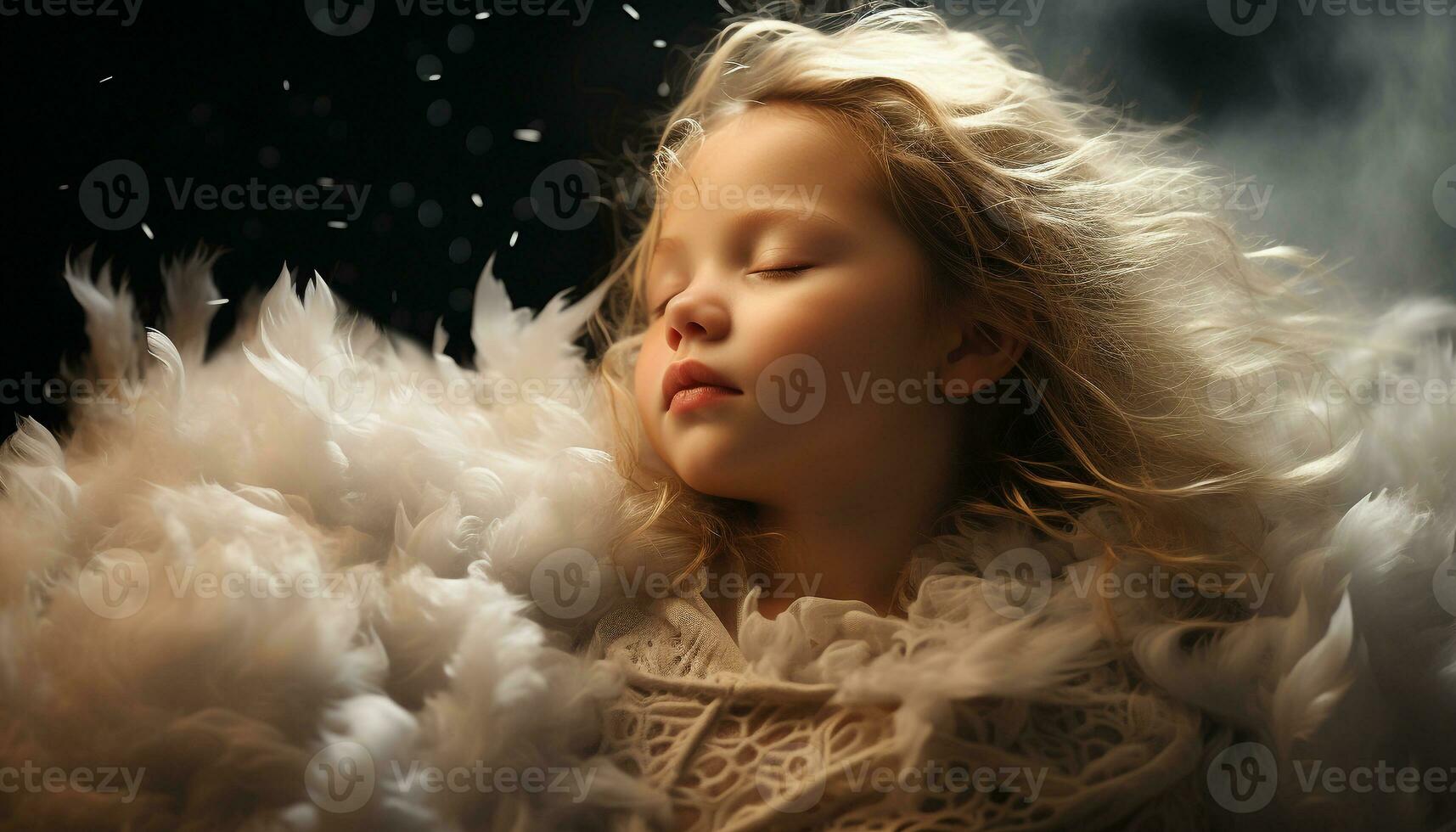 Cute blond girl, smiling with elegance, radiating happiness and innocence generated by AI photo