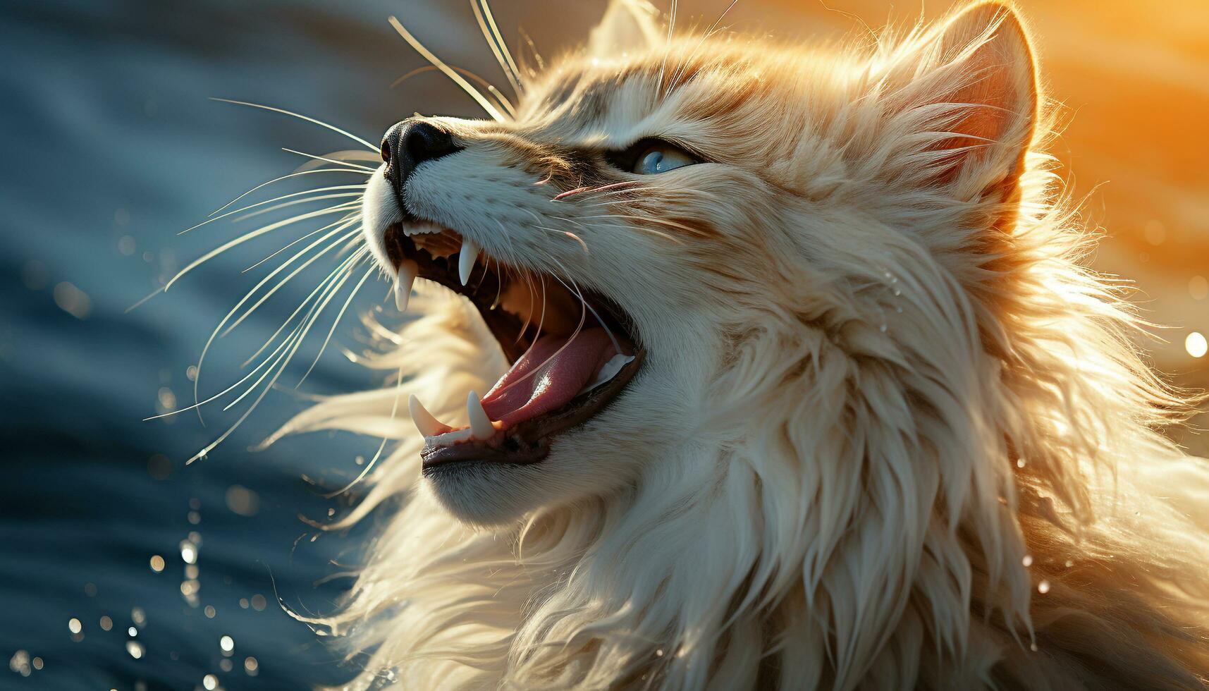 Cute kitten yawning, playful puppy smiling, nature beauty in animals generated by AI photo