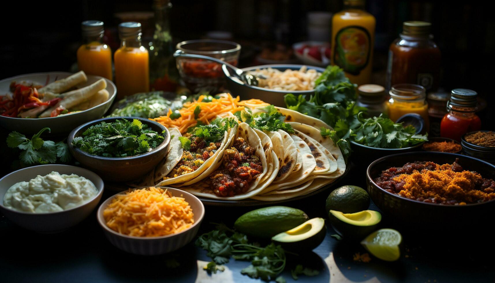 Freshness and spice in a Mexican meal, guacamole on a taco generated by AI photo