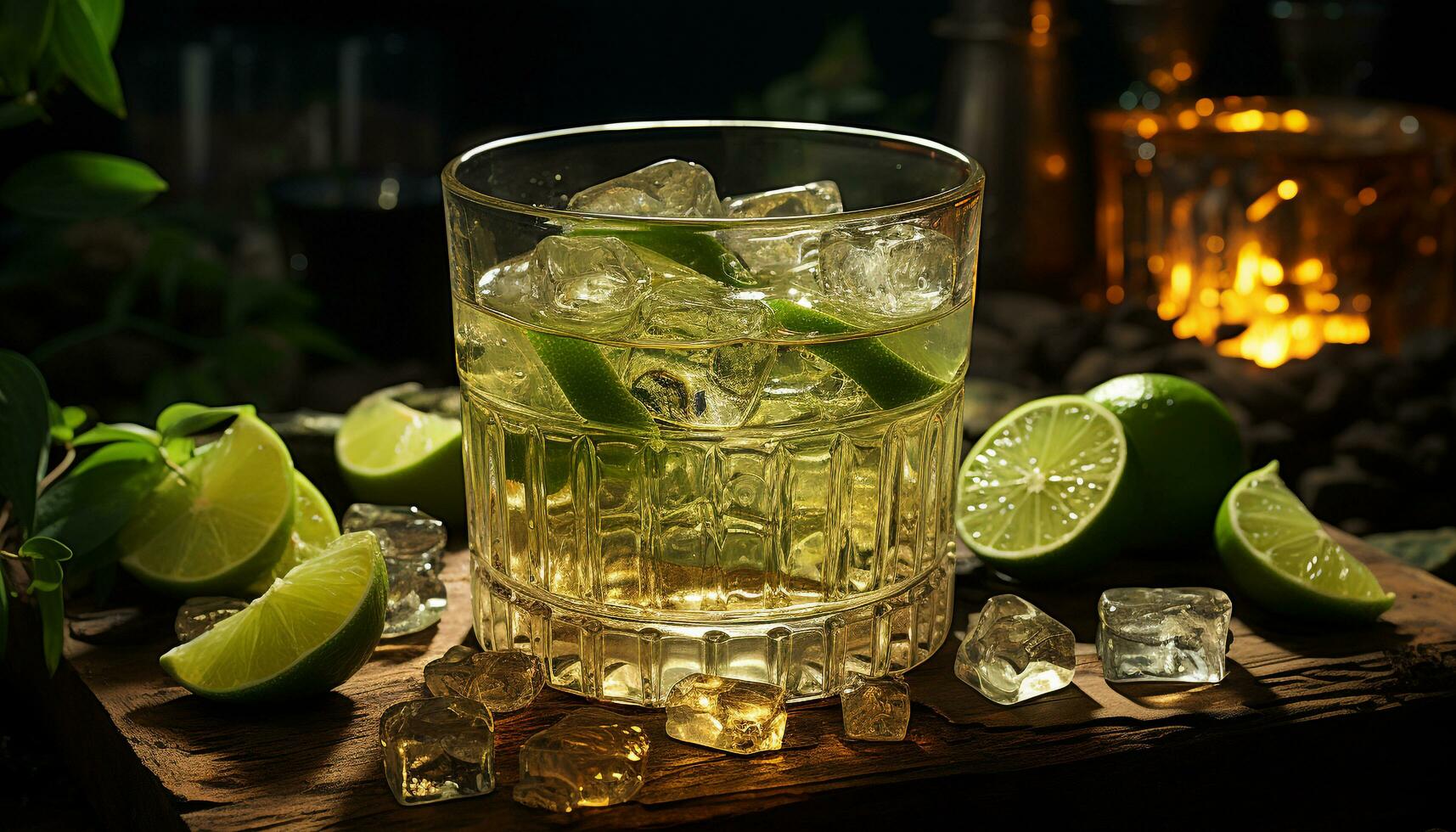Refreshing cocktail with lime, ice, and citrus fruit for summer generated by AI photo