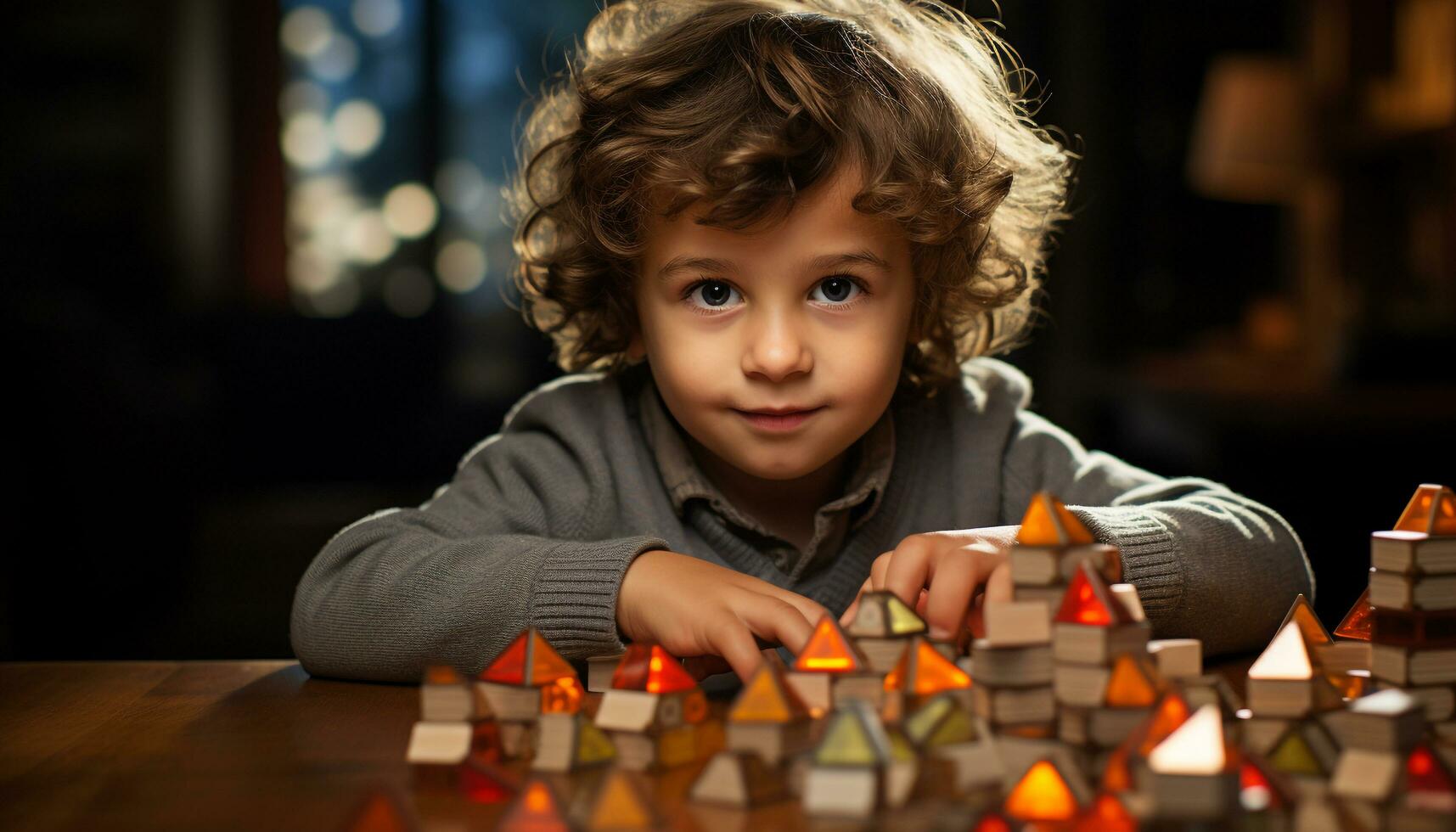 linda niños jugando, sonriente, mirando a cámara, disfrutando Navidad celebracion generado por ai foto