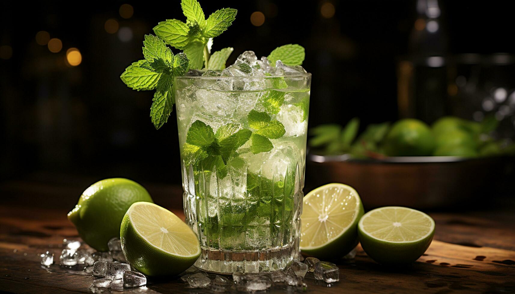 Refreshing mojito cocktail with lime, ice, and fresh citrus fruit generated by AI photo