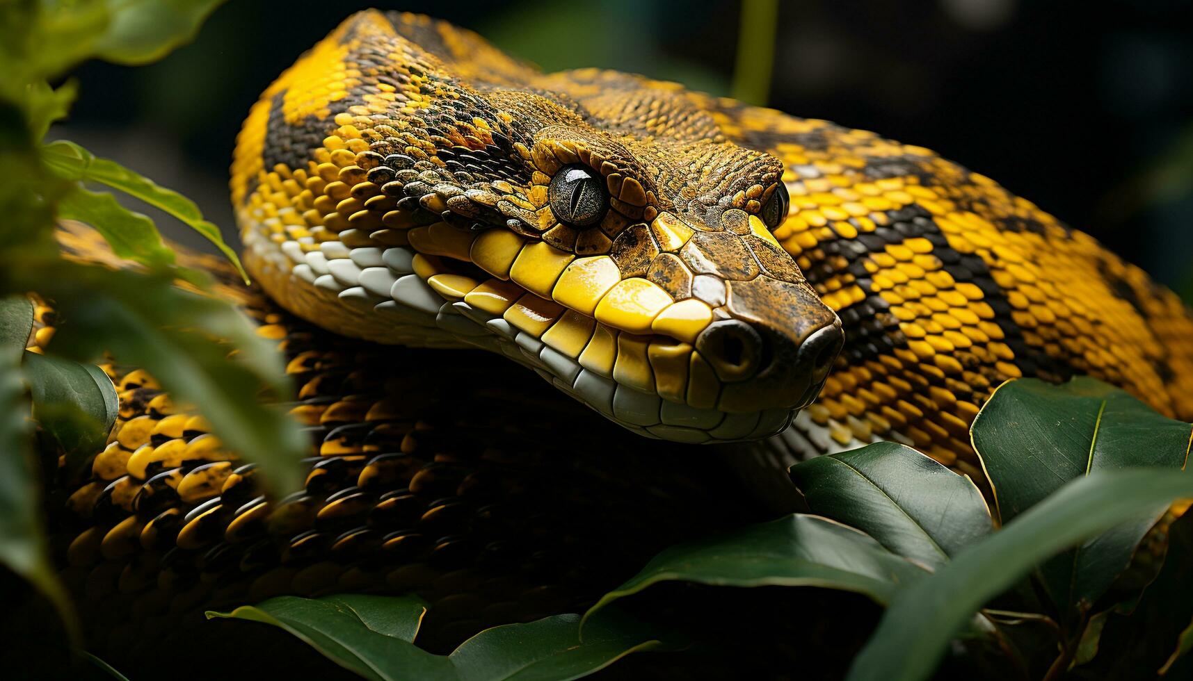 Snake in nature, reptile with dangerous venom, tropical rainforest wildlife generated by AI photo