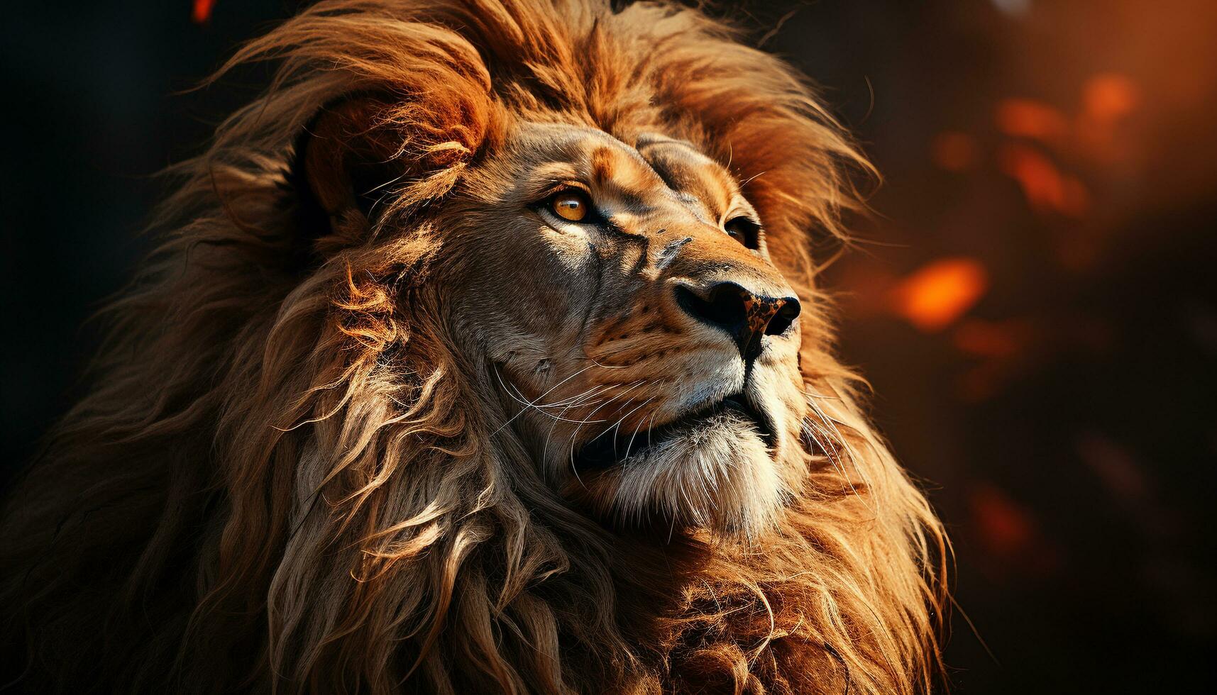 Majestic lion, wild and untamed, staring with dangerous beauty generated by AI photo