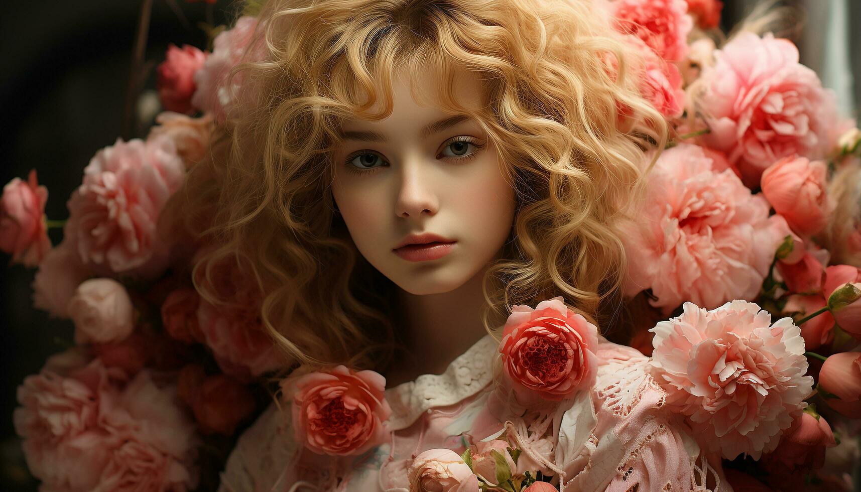 Caucasian beauty, cute portrait, fashion model with blond hair generated by AI photo