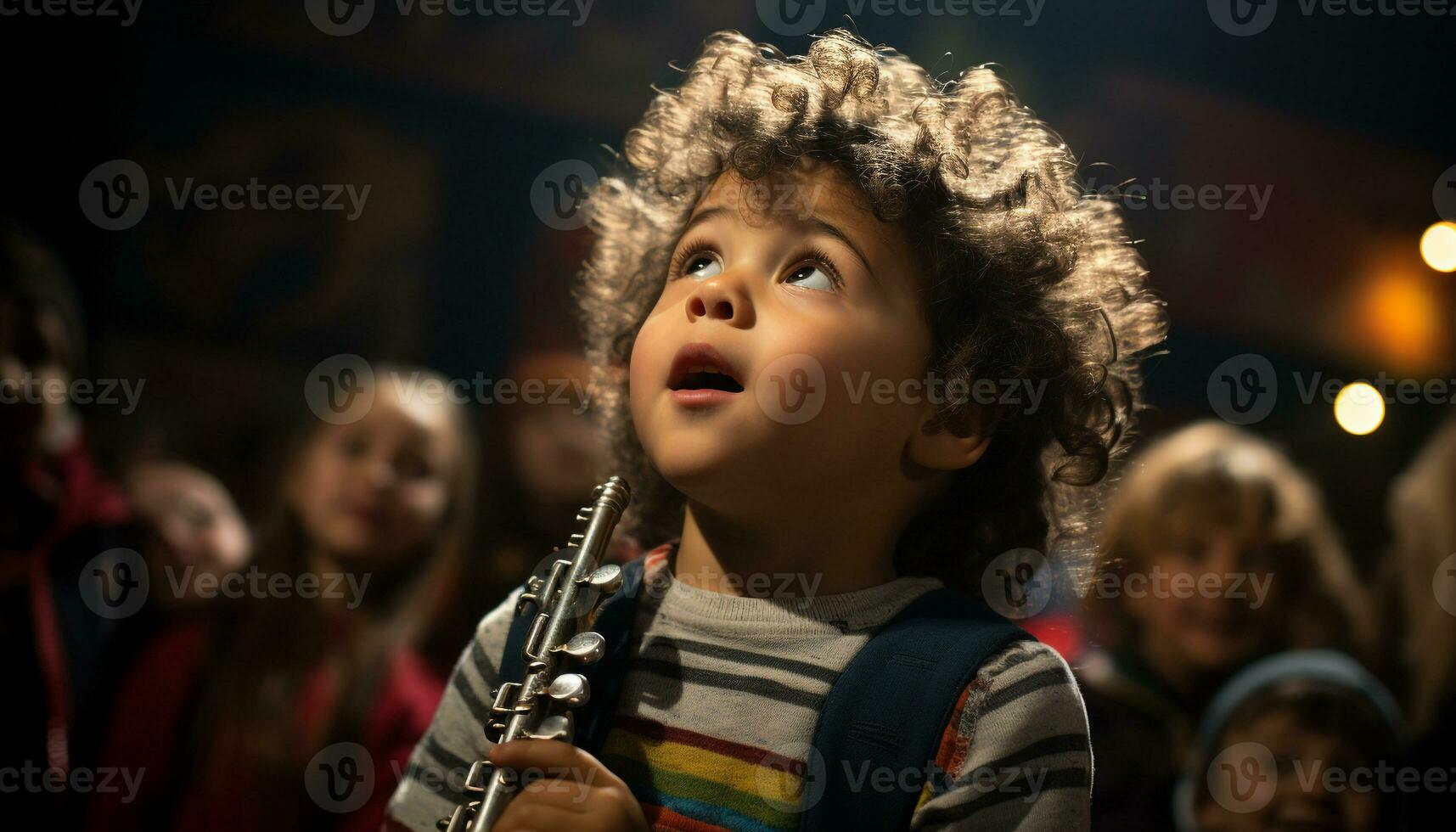 Children playing music, smiling, creating happiness, and having fun generated by AI photo