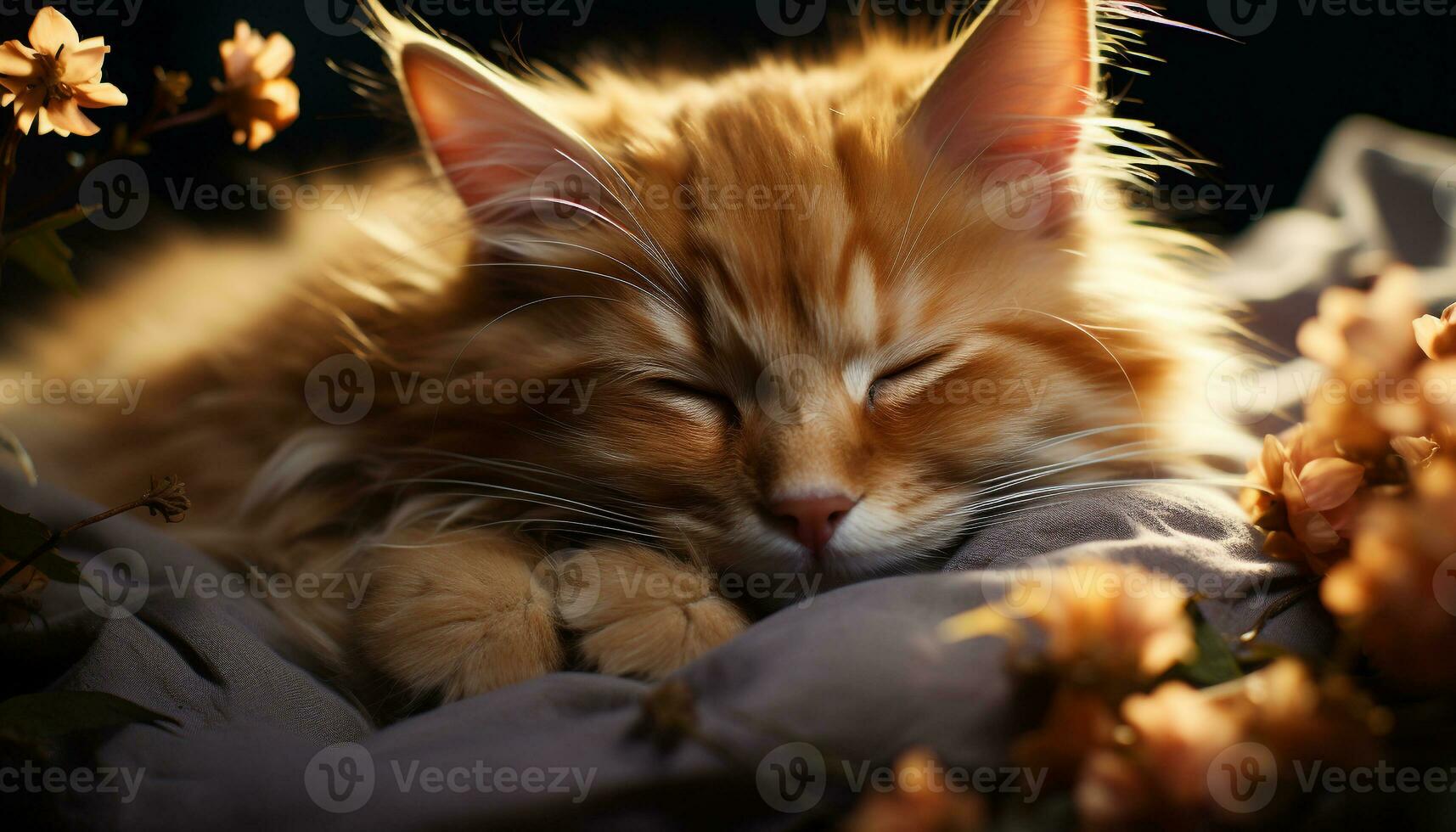 Cute kitten playing in grass, resting under autumn sunlight generated by AI photo