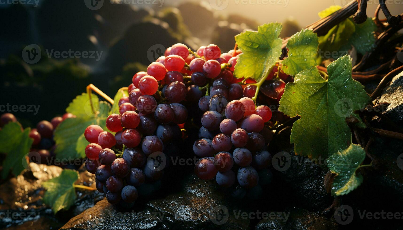 Grape leaf, vineyard, winery, ripe fruit, green plant, organic wine generated by AI photo