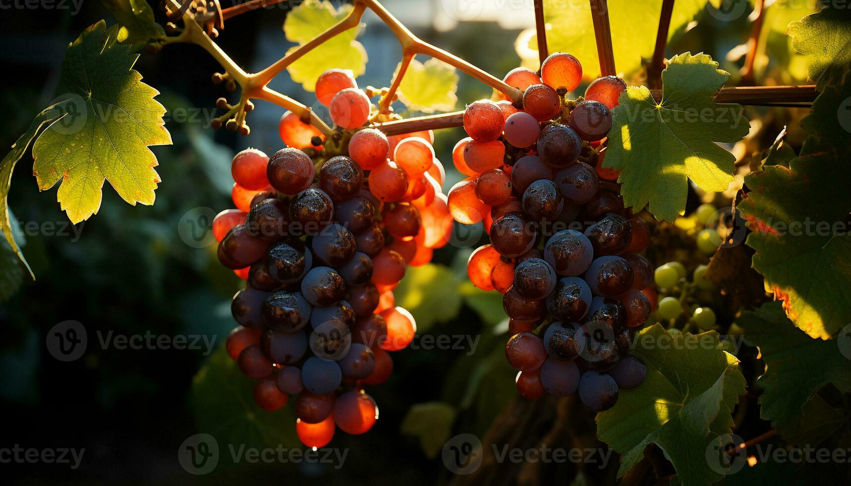 uva viñedo, otoño cosecha, maduro fruta, orgánico vinificación, vibrante colores generado por ai foto