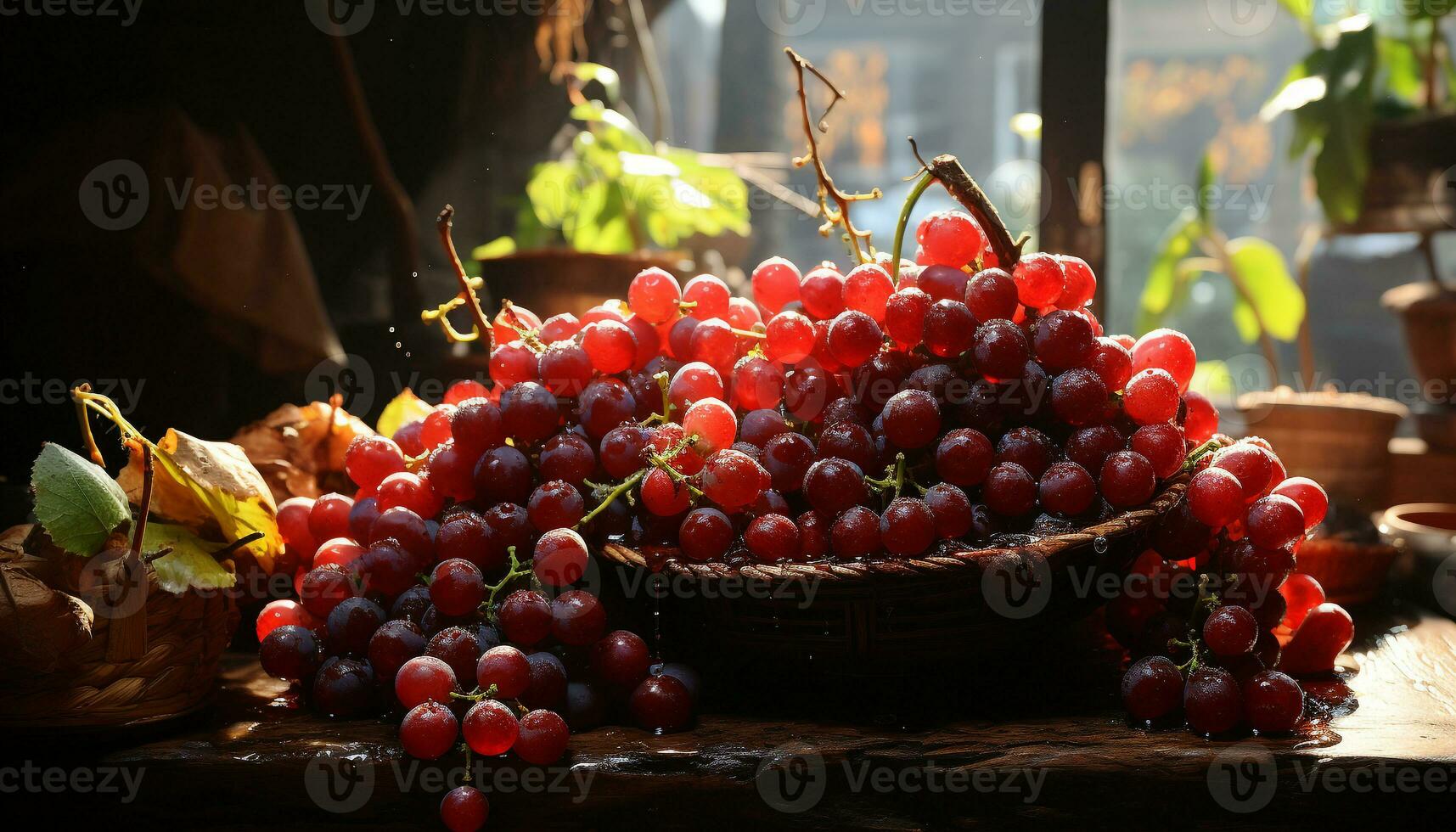 Freshness of nature ripe, organic fruit in a wicker basket generated by AI photo