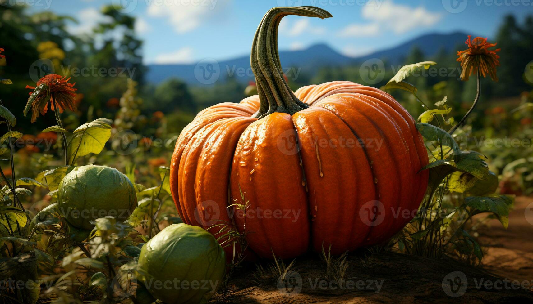 Autumn harvest pumpkin, gourd, and squash adorn nature bounty generated by AI photo