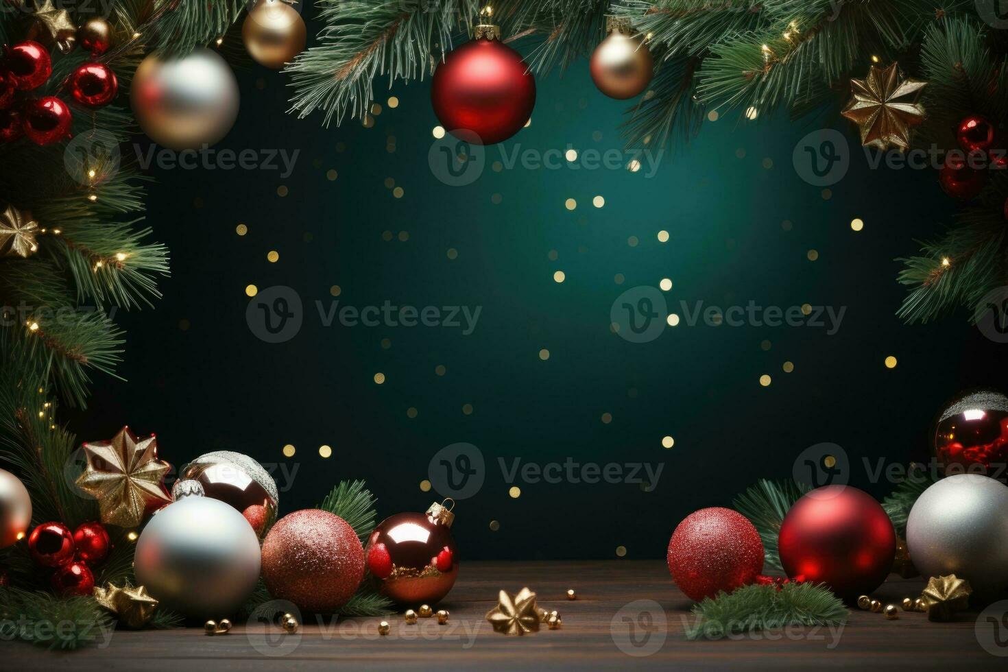 Merry Christmas sign banner frame with empty space and festive decoration AI generated photo