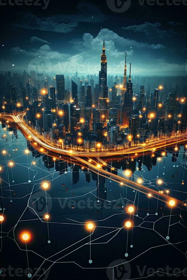 City with data connection AI Generative photo