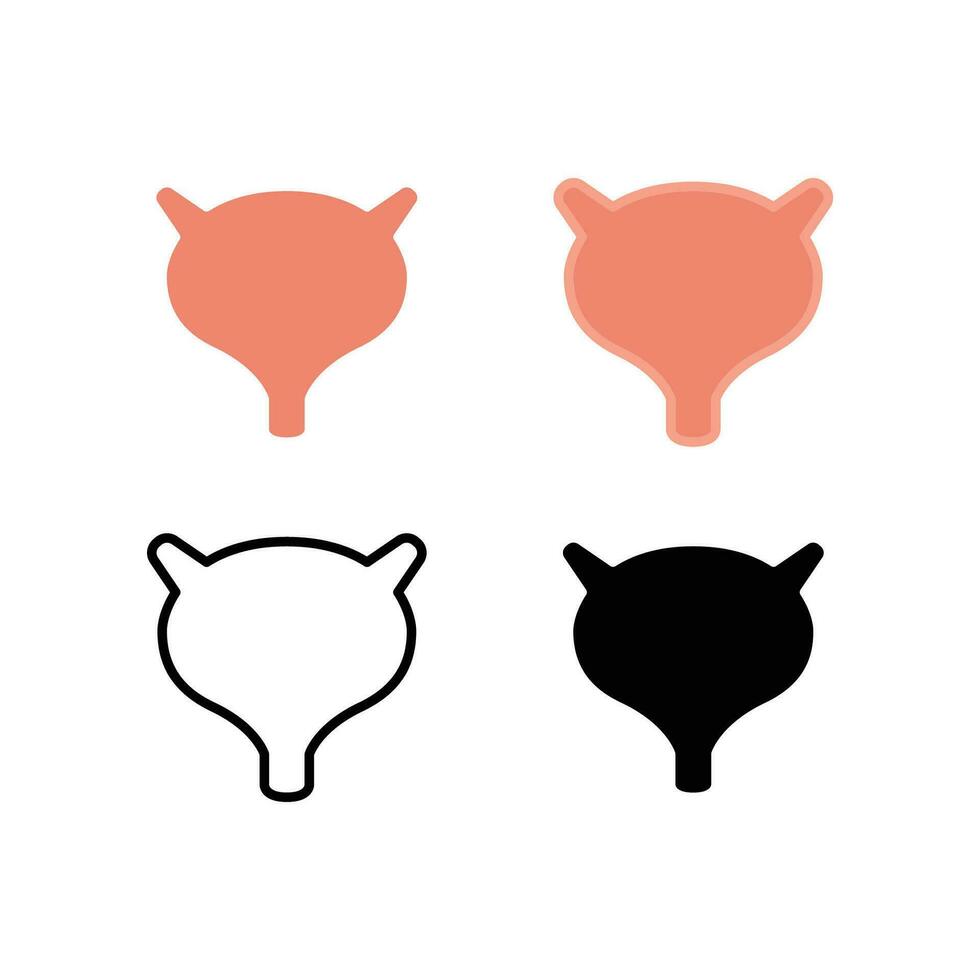 Membranous sac for urine excretion. Human urinary Bladder with ureters and urethra. Human internal organ, inner body part. Bladder icon. Vector illustration. Design on white background. EPS10