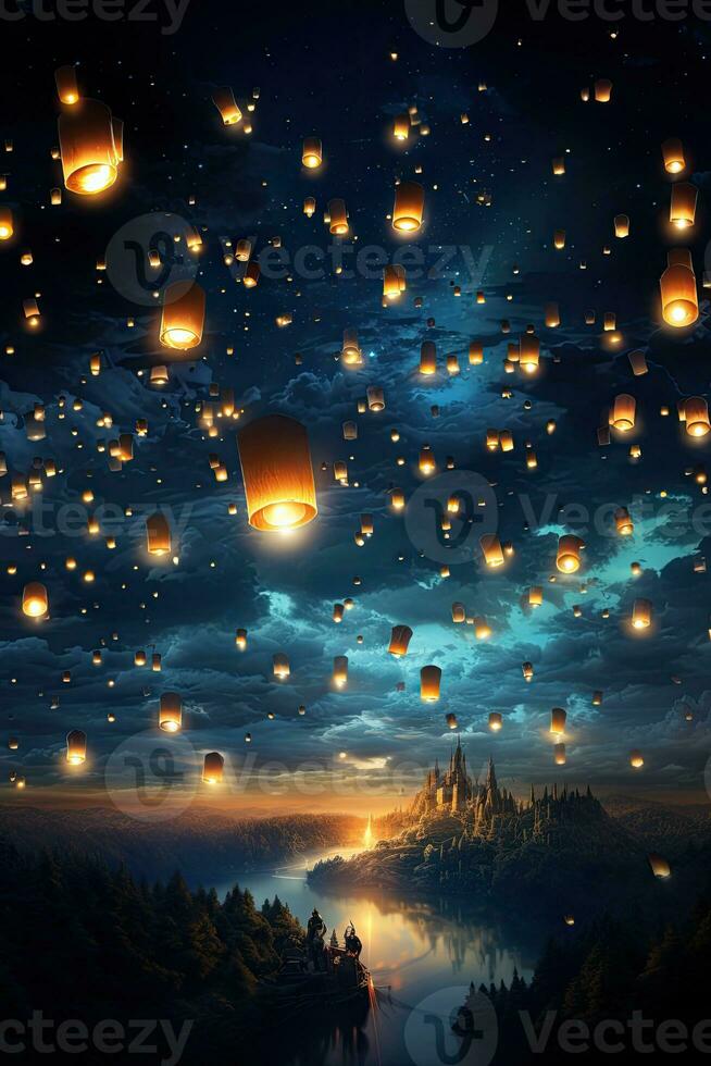 lanterns in the night sky 29767257 Stock Photo at Vecteezy