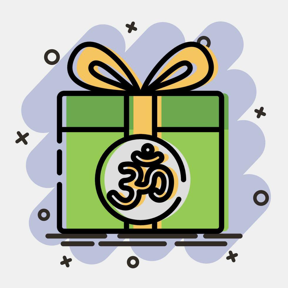 icono diwali regalo. diwali celebracion elementos. íconos en cómic estilo. bueno para huellas dactilares, carteles, logo, decoración, infografía, etc. vector