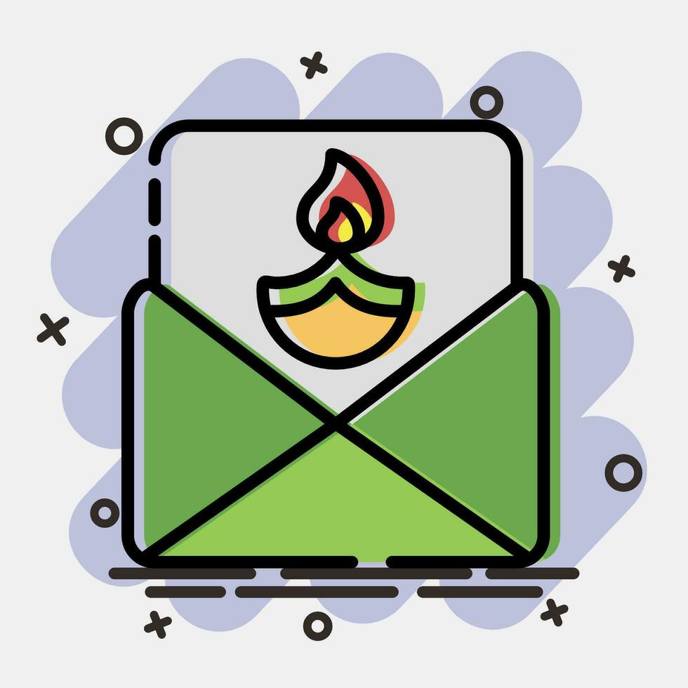 icono saludo tarjeta. diwali celebracion elementos. íconos en cómic estilo. bueno para huellas dactilares, carteles, logo, decoración, infografía, etc. vector