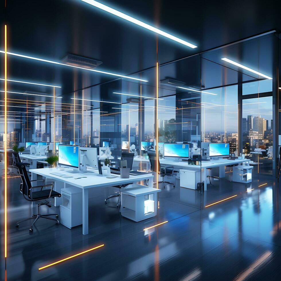 Modern interior room with a desk that says office Generated by AI photo