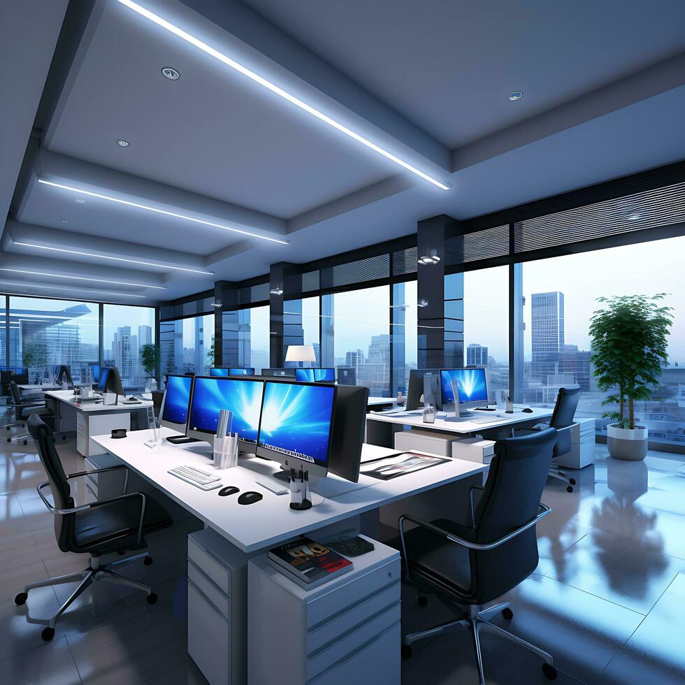 Modern interior room with a desk that says office Generated by AI photo