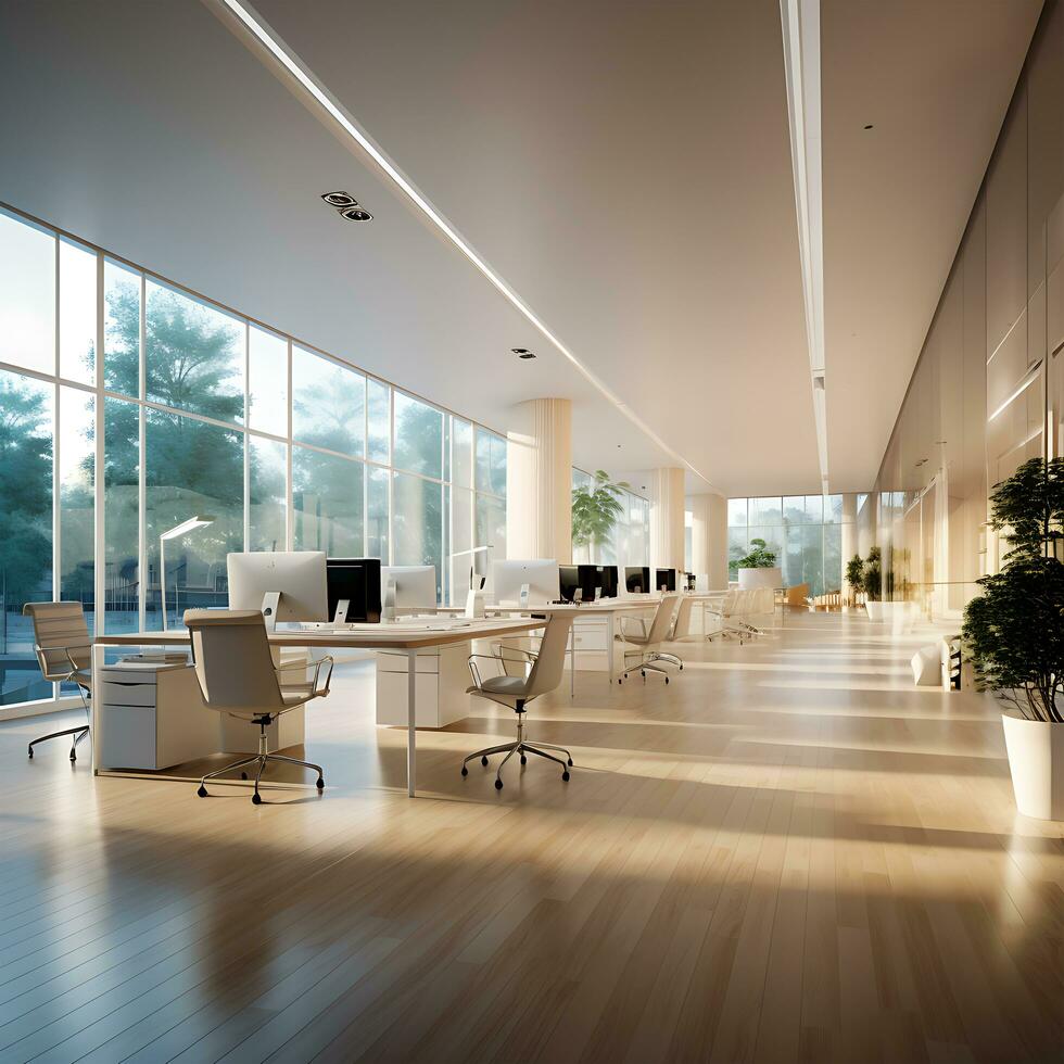 Modern interior room with a desk that says office Generated by AI photo