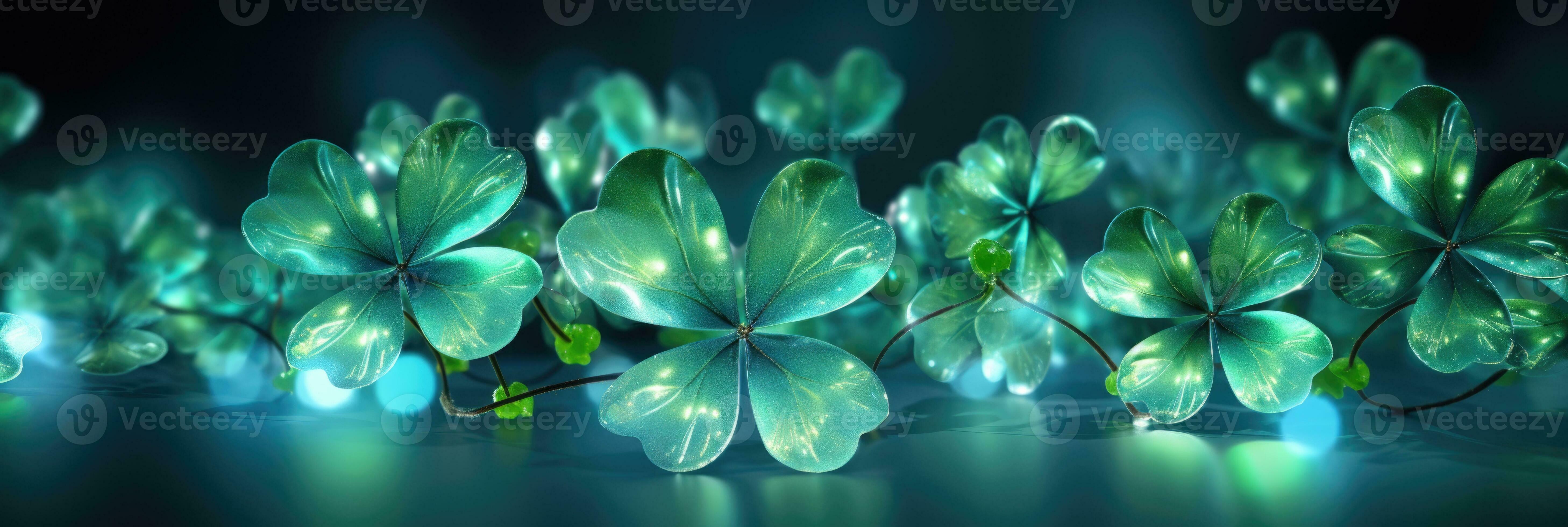 Pattern of four leaf clovers banner AI generated 29767347 Stock Photo