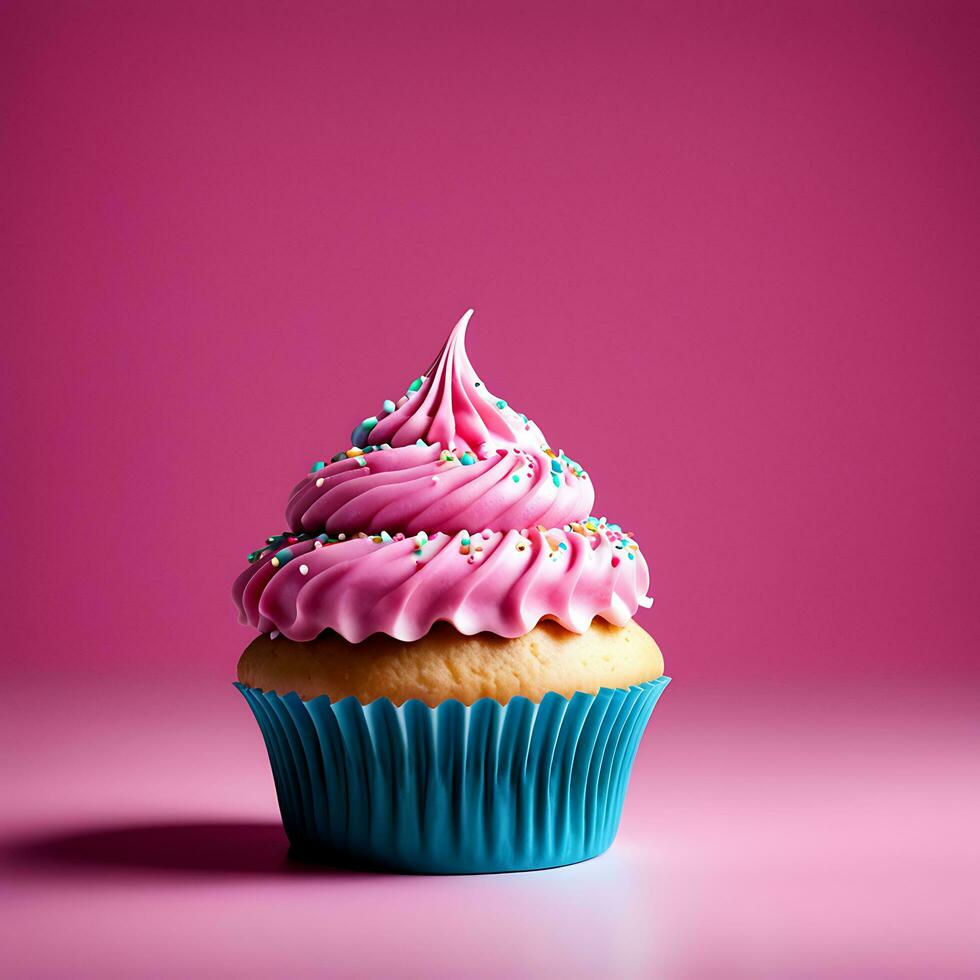 Isolated Cupcake on Pink Background Studio Shot AI Generative photo