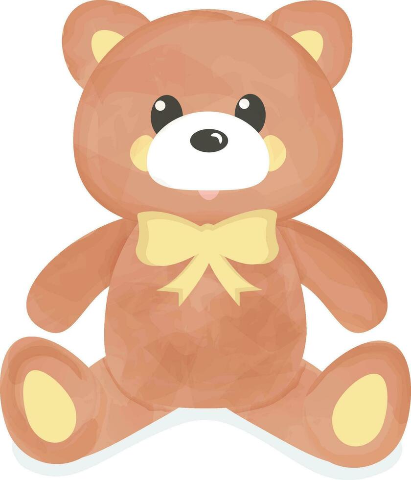 Watercolor style hand drawn teddy bear vector illustration. Plush toy picture. Romantic gift. Teddy bear for logo, design and greeting card isolated on transparent background.