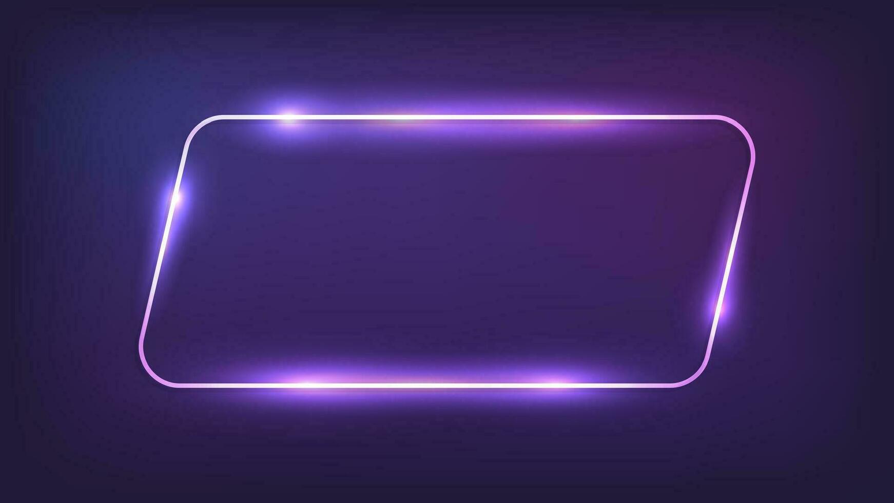 Neon rounded parallelogram frame with shining effects on dark background. Empty glowing techno backdrop. Vector illustration.