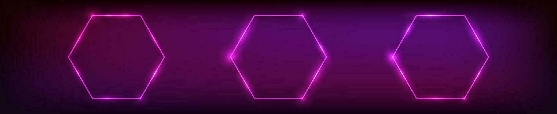 Neon hexagon frame with shining effects vector