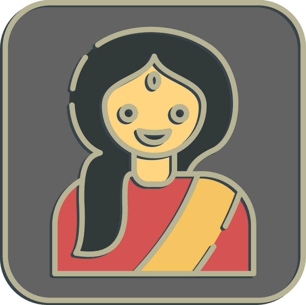 icono indio muchacha. diwali celebracion elementos. íconos en en relieve estilo. bueno para huellas dactilares, carteles, logo, decoración, infografía, etc. vector