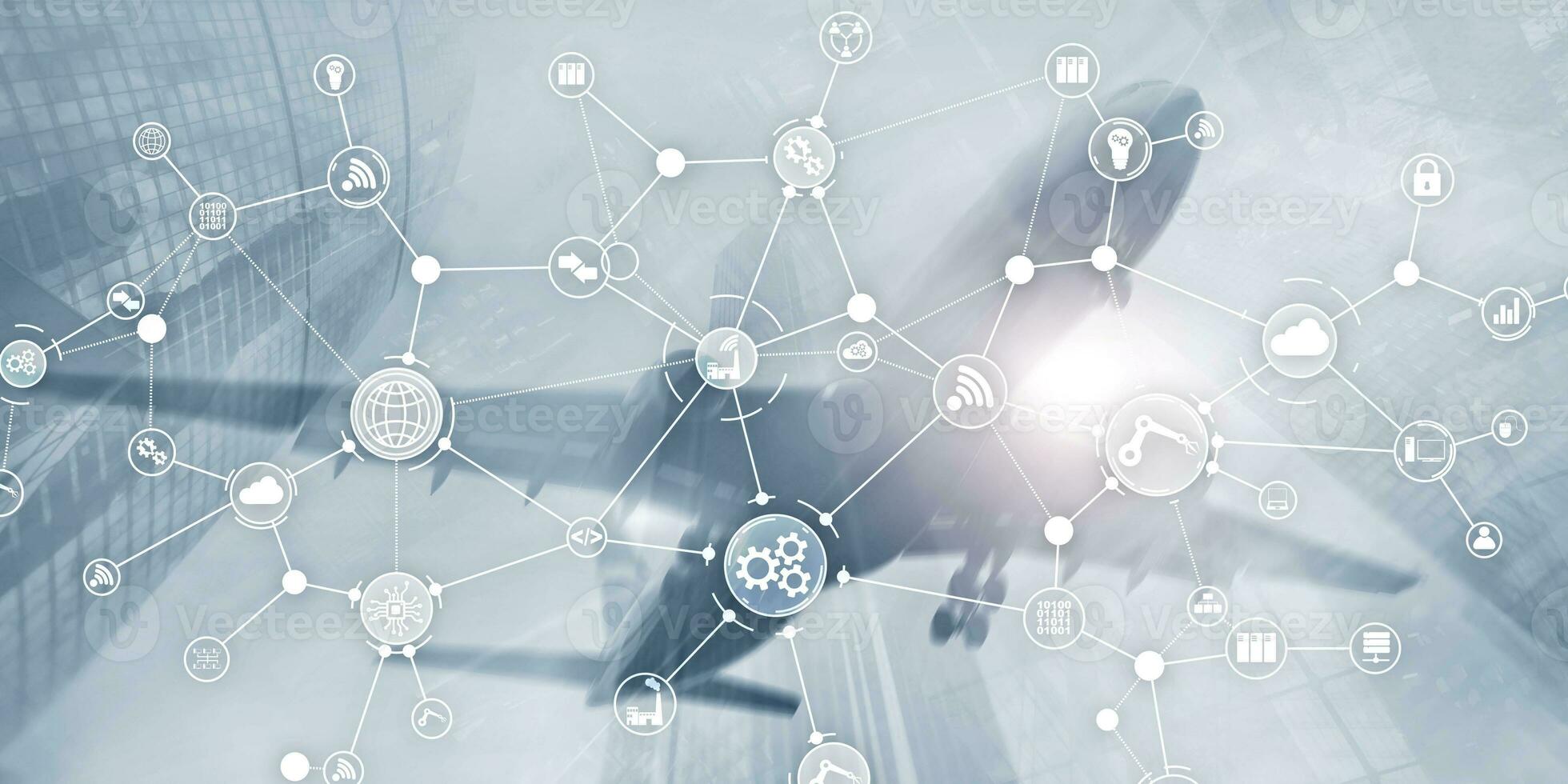 Global business connection. Innovation concept on virtual screen. Internet of things. Smart industry concept mixed media diagram photo