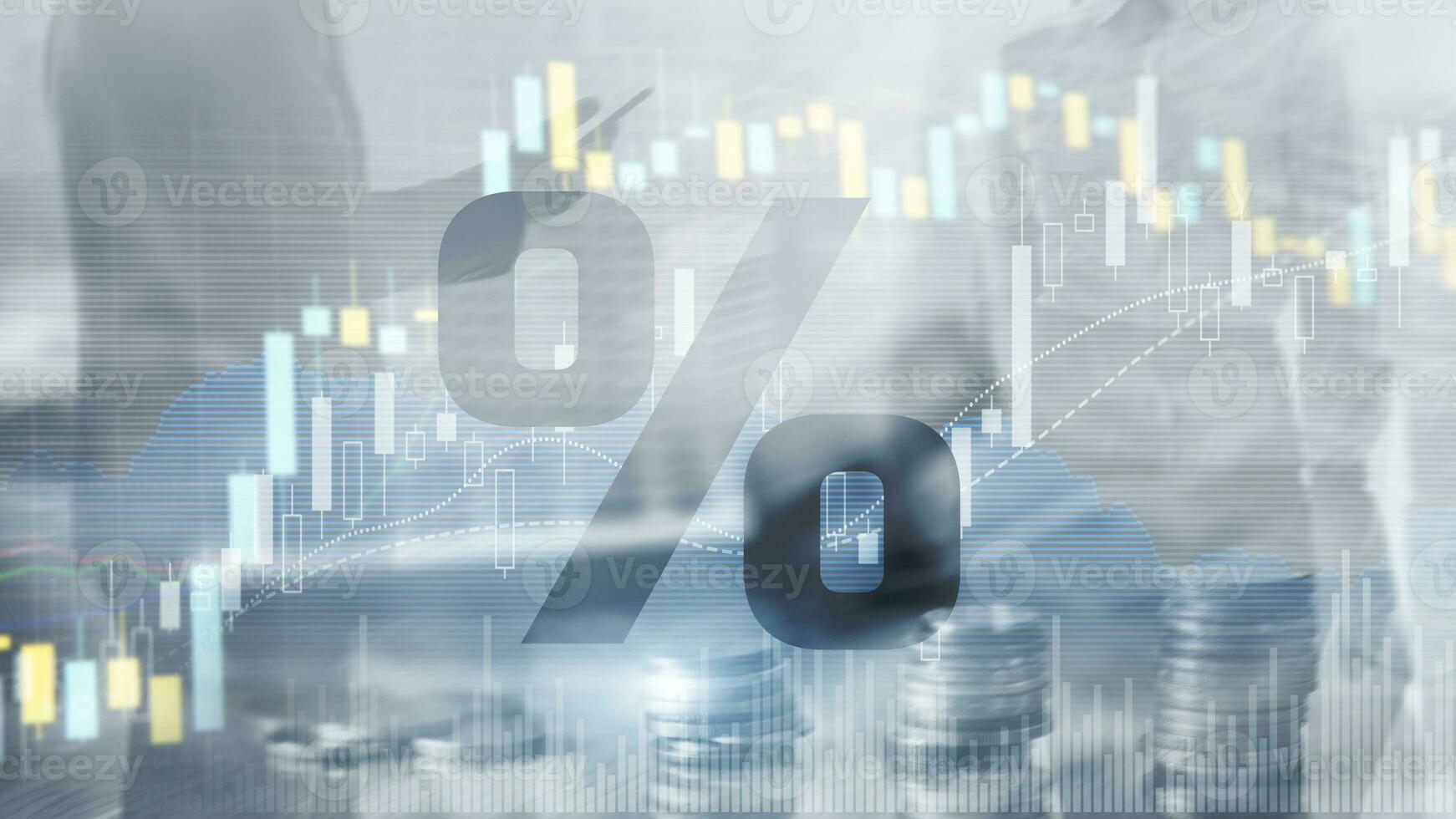 Percentage icon on financial stock market background photo