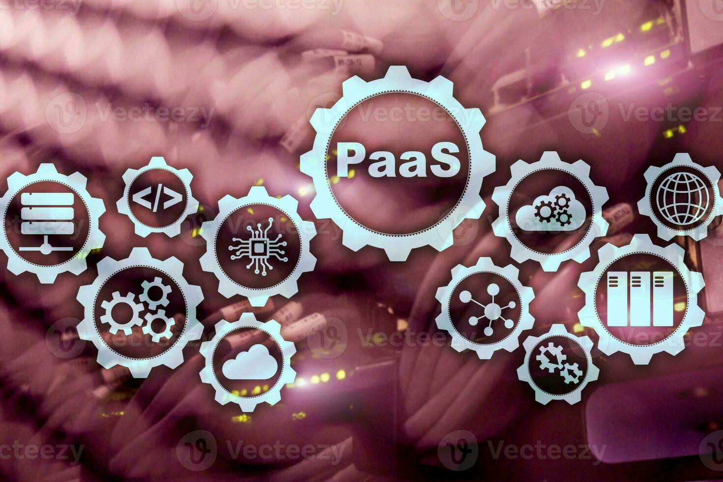 Platform as a service PaaS - cloud computing services concept. Server room background photo