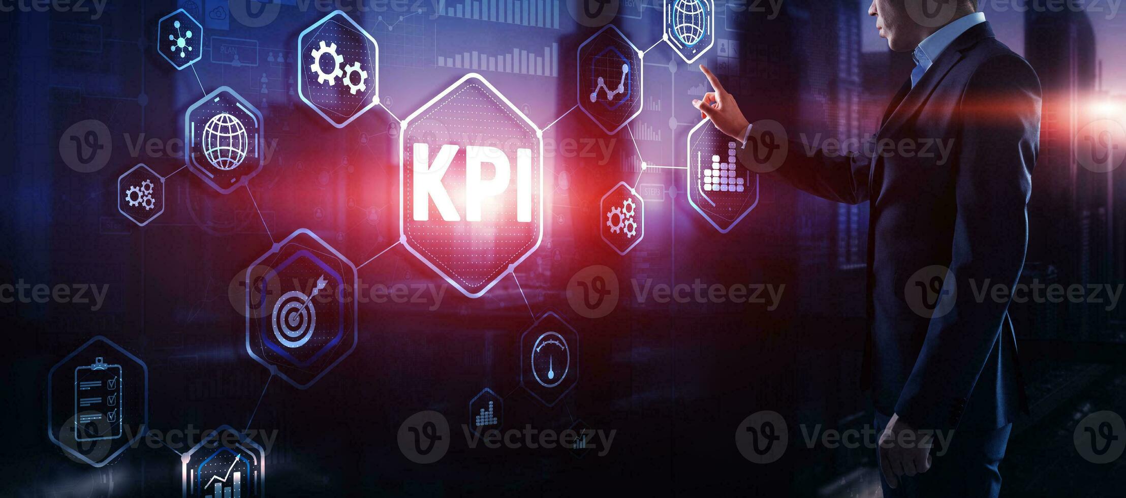 Kpi indicador de rendimiento clave concepto de tecnología de Internet empresarial en pantalla virtual foto