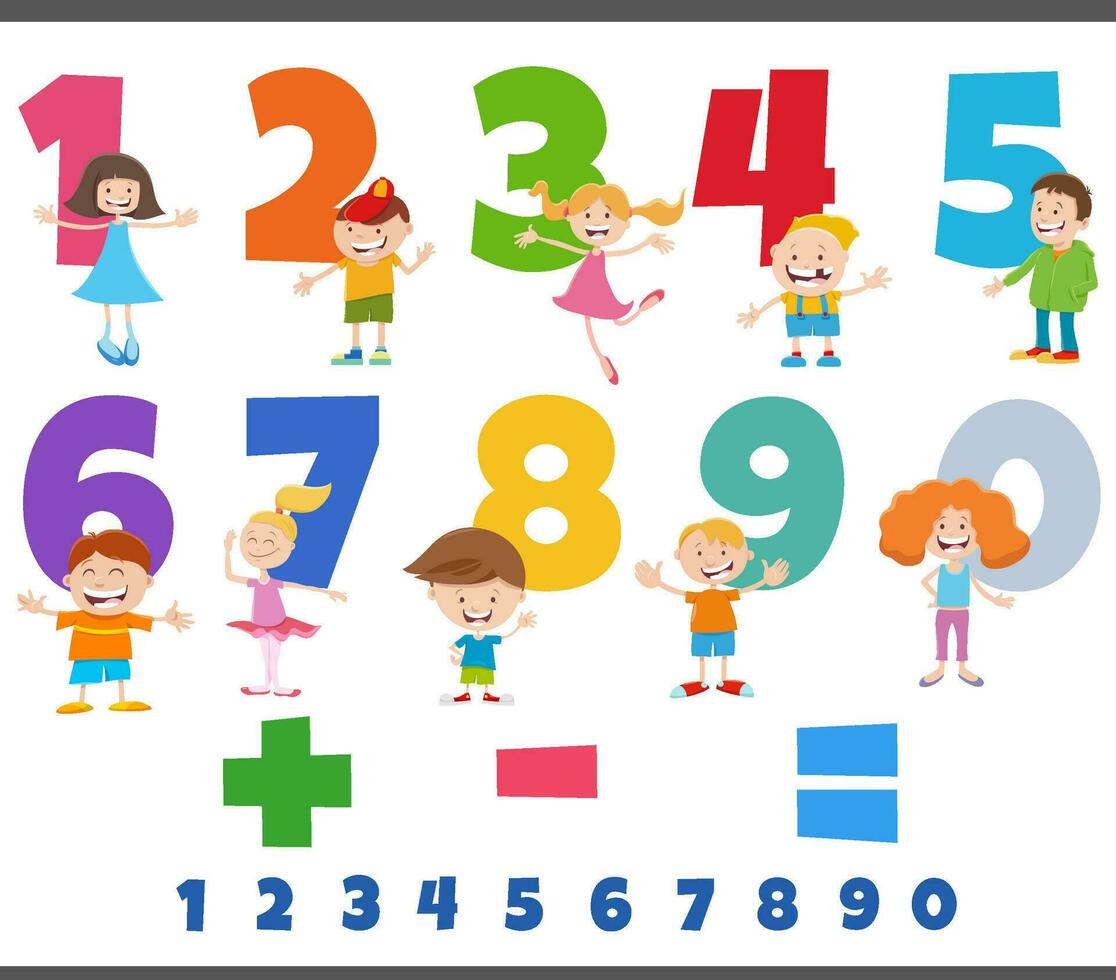 educational numbers set with funny children characters vector