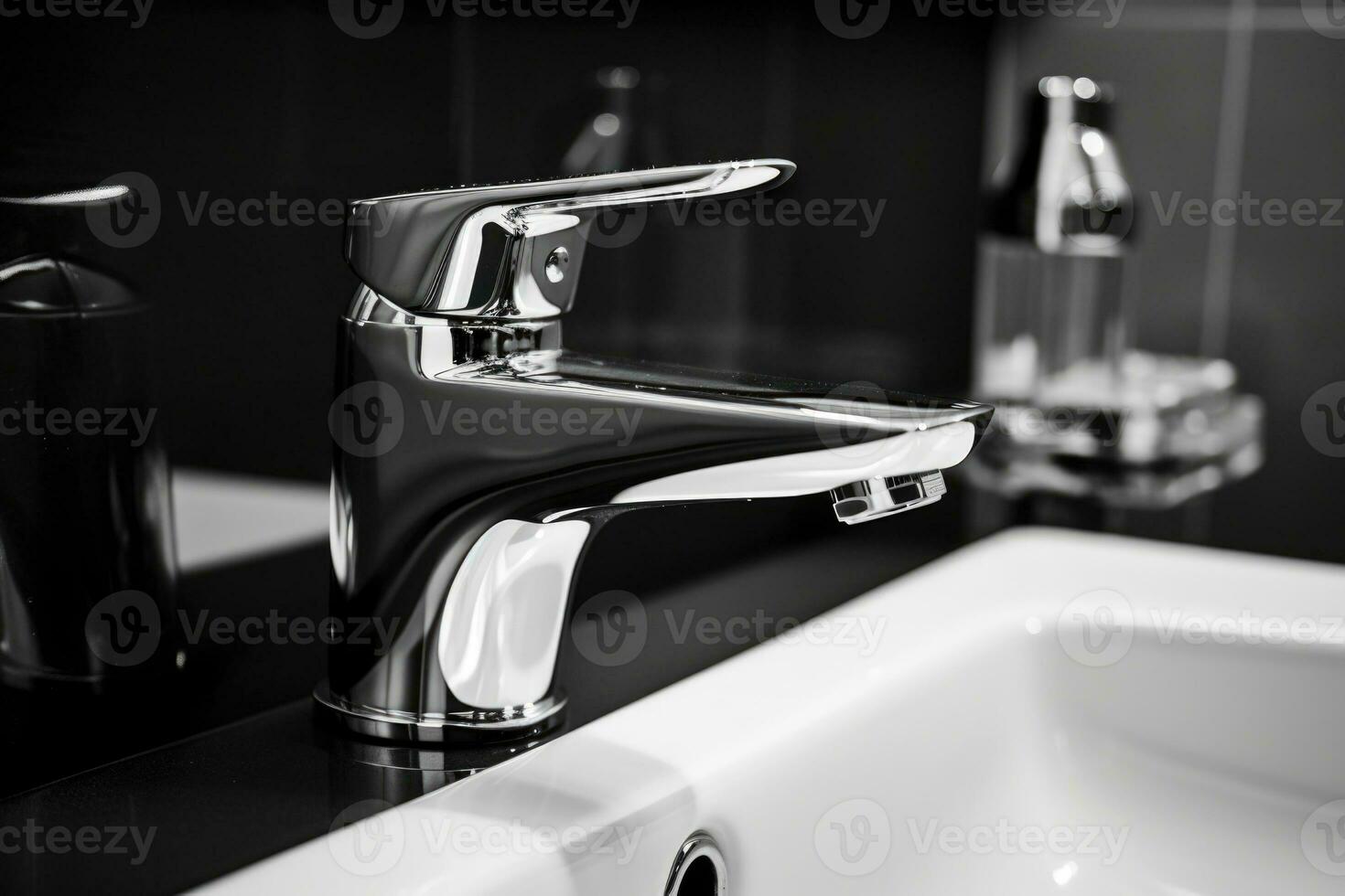 Close up basin faucet AI Generative photo