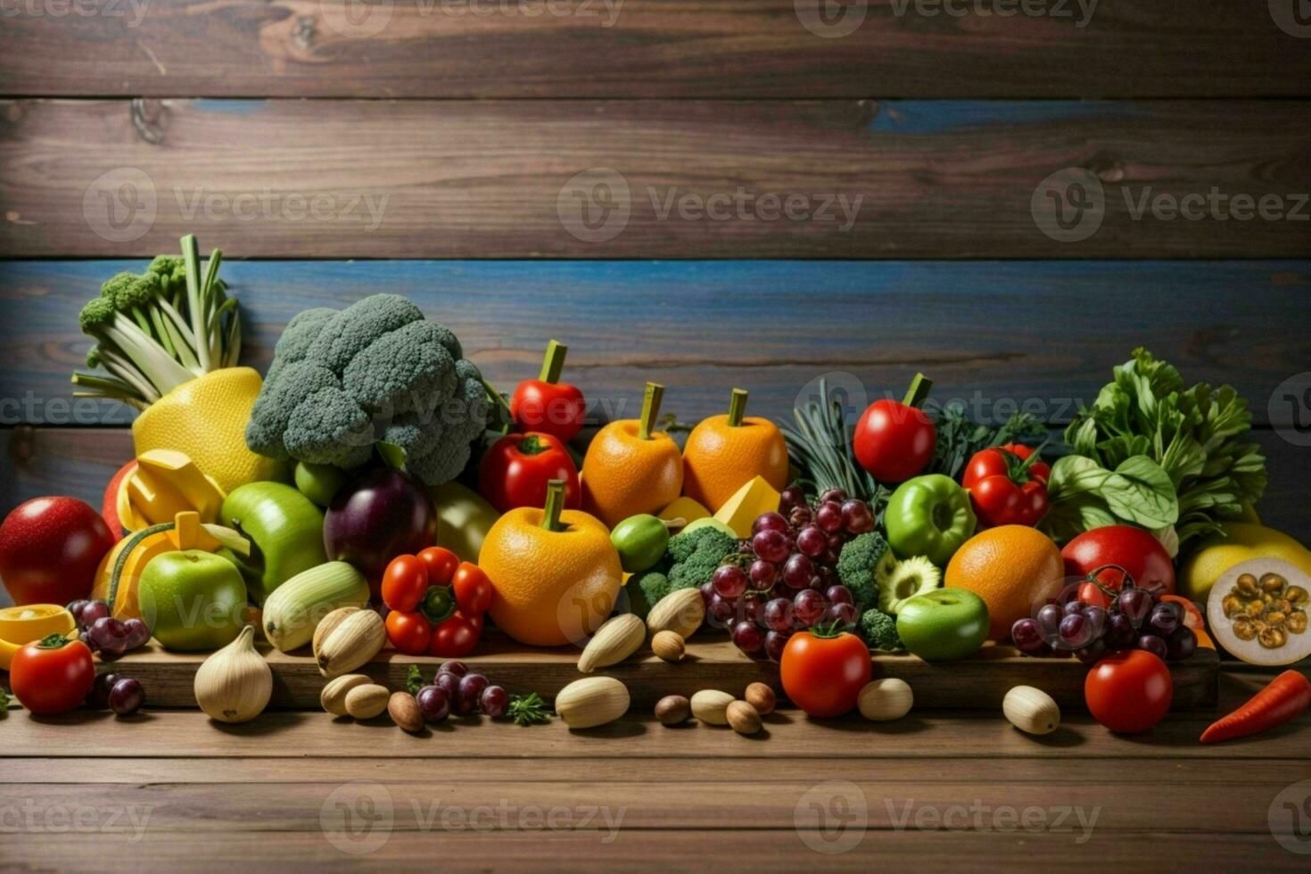 composición con un variedad de orgánico vegetales y frutas ai generativo Pro foto