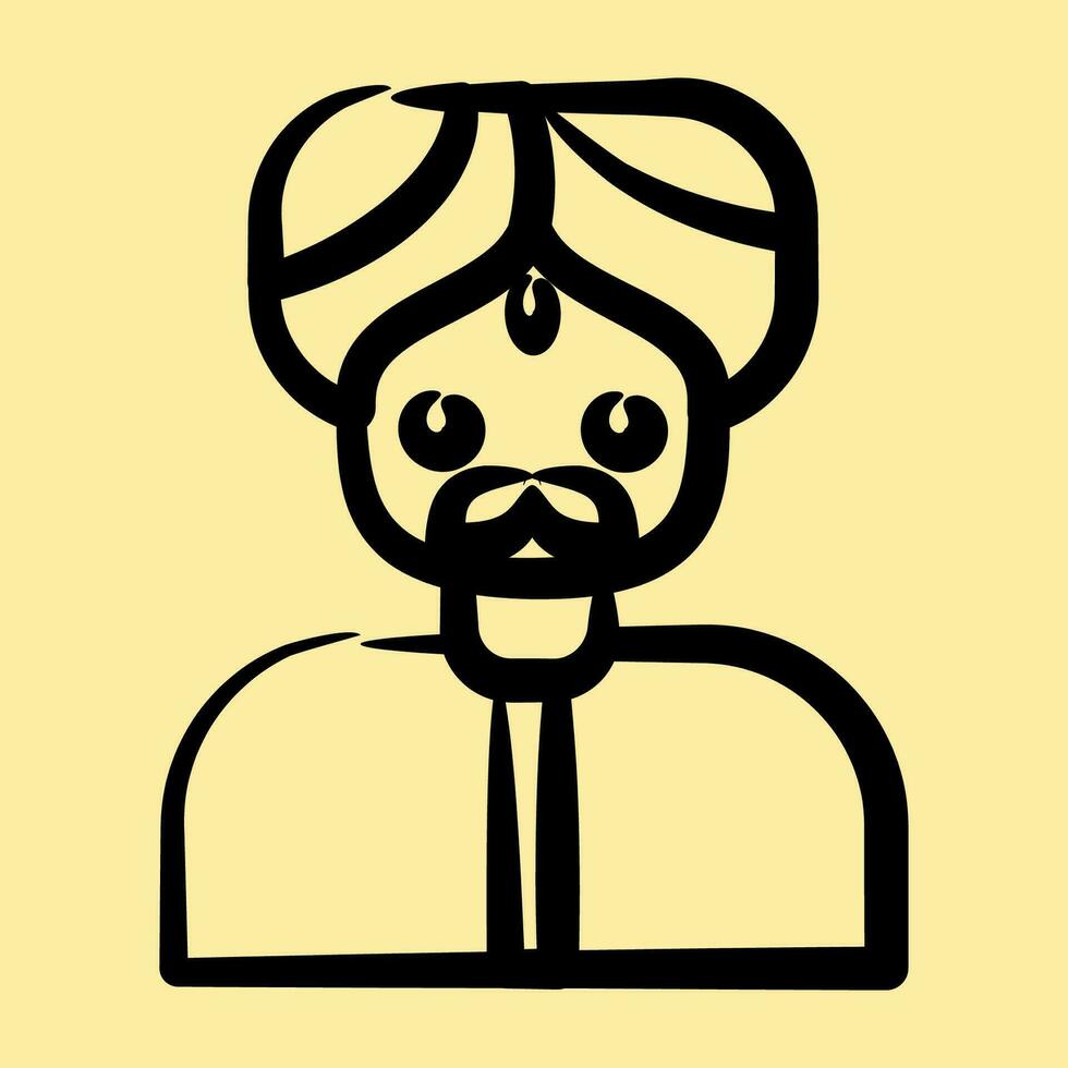 icono indio hombre. diwali celebracion elementos. íconos en mano dibujado estilo. bueno para huellas dactilares, carteles, logo, decoración, infografía, etc. vector