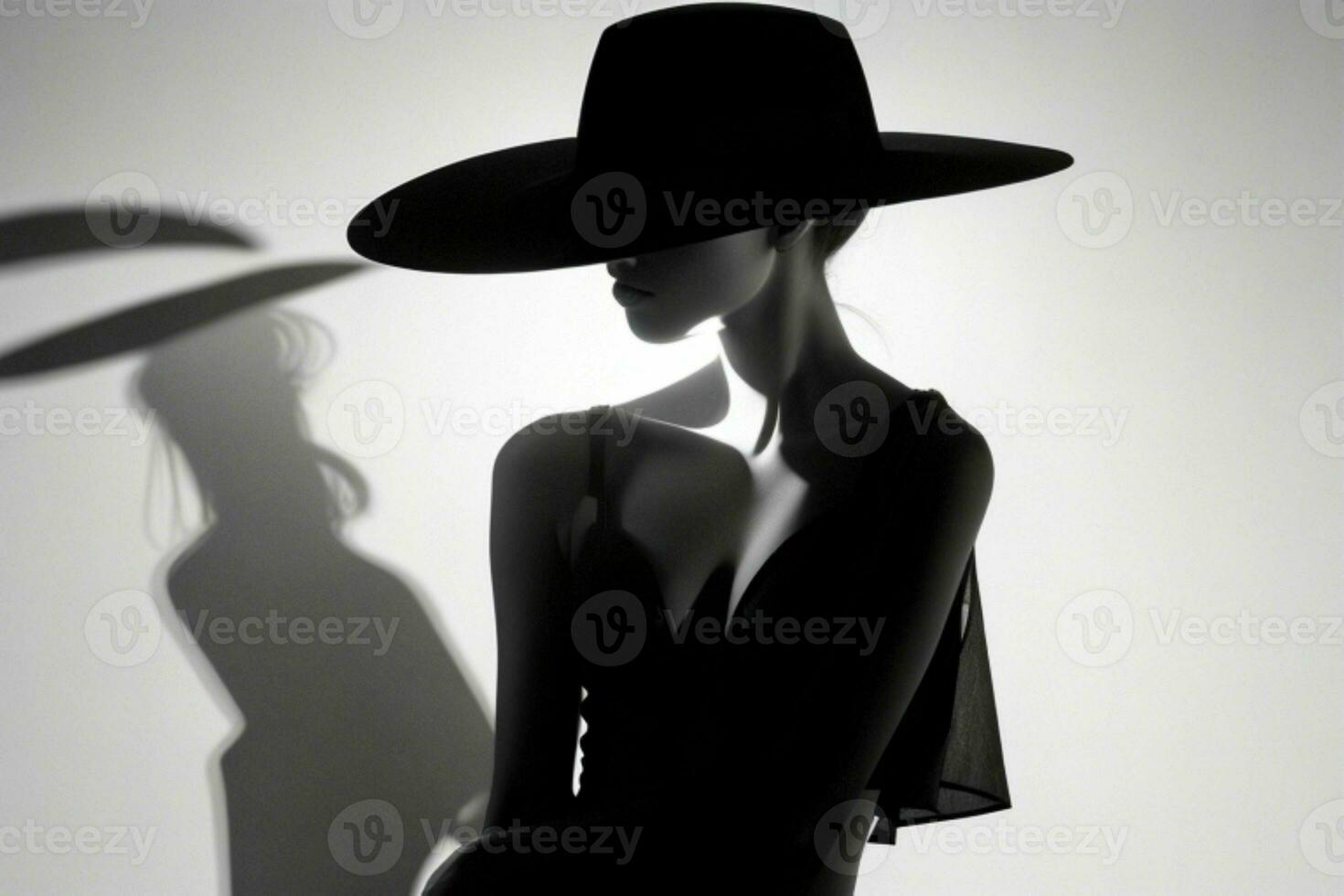 Fashion model woman with hard shadow. AI Generative Pro Photo