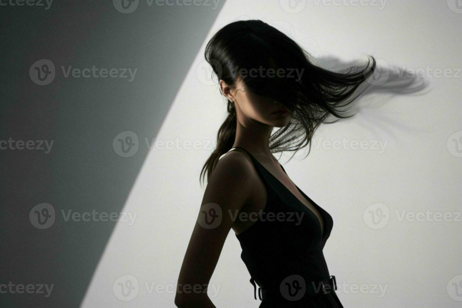 Fashion model woman with hard shadow. AI Generative Pro Photo