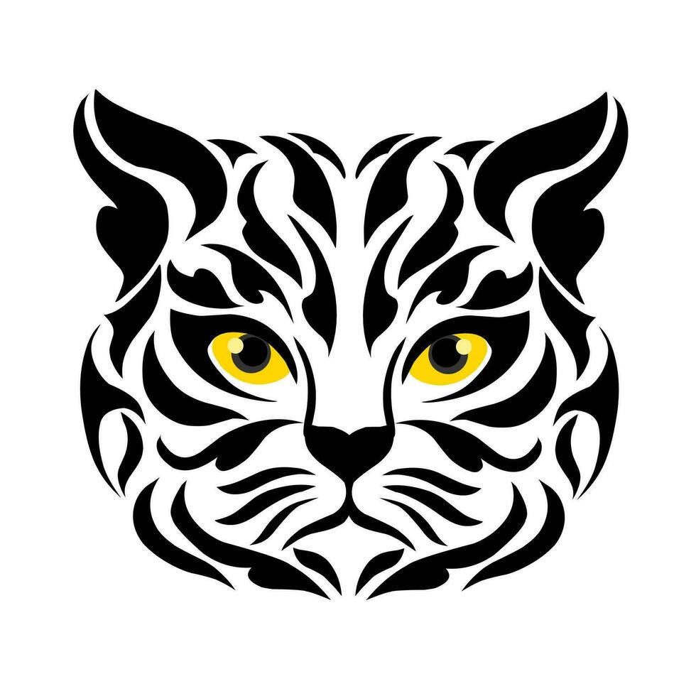 illustration vector graphic of tribal art design cat face with yellow eyes