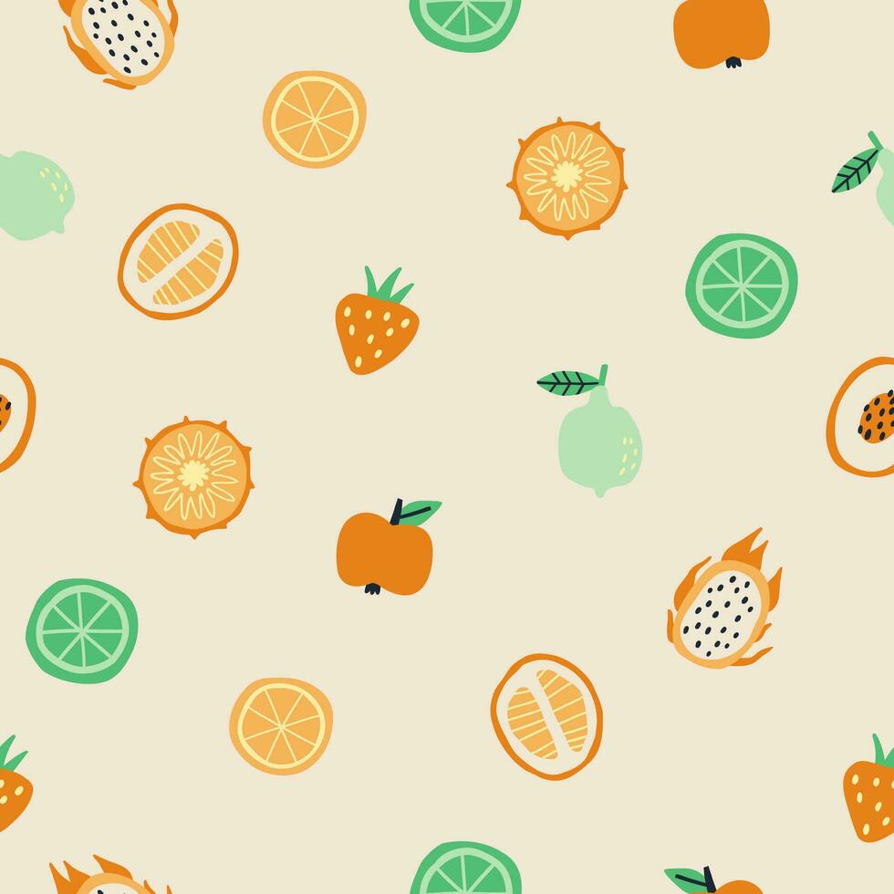 sin costura modelo con diferente piezas de verano frutas en plano estilo. vector ilustración. modelo para tela, papel, etc.