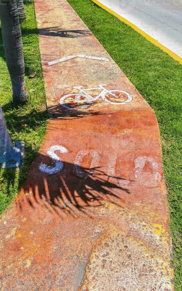 Bicycle symbol sign on ground of a bicycle lane Mexico. photo