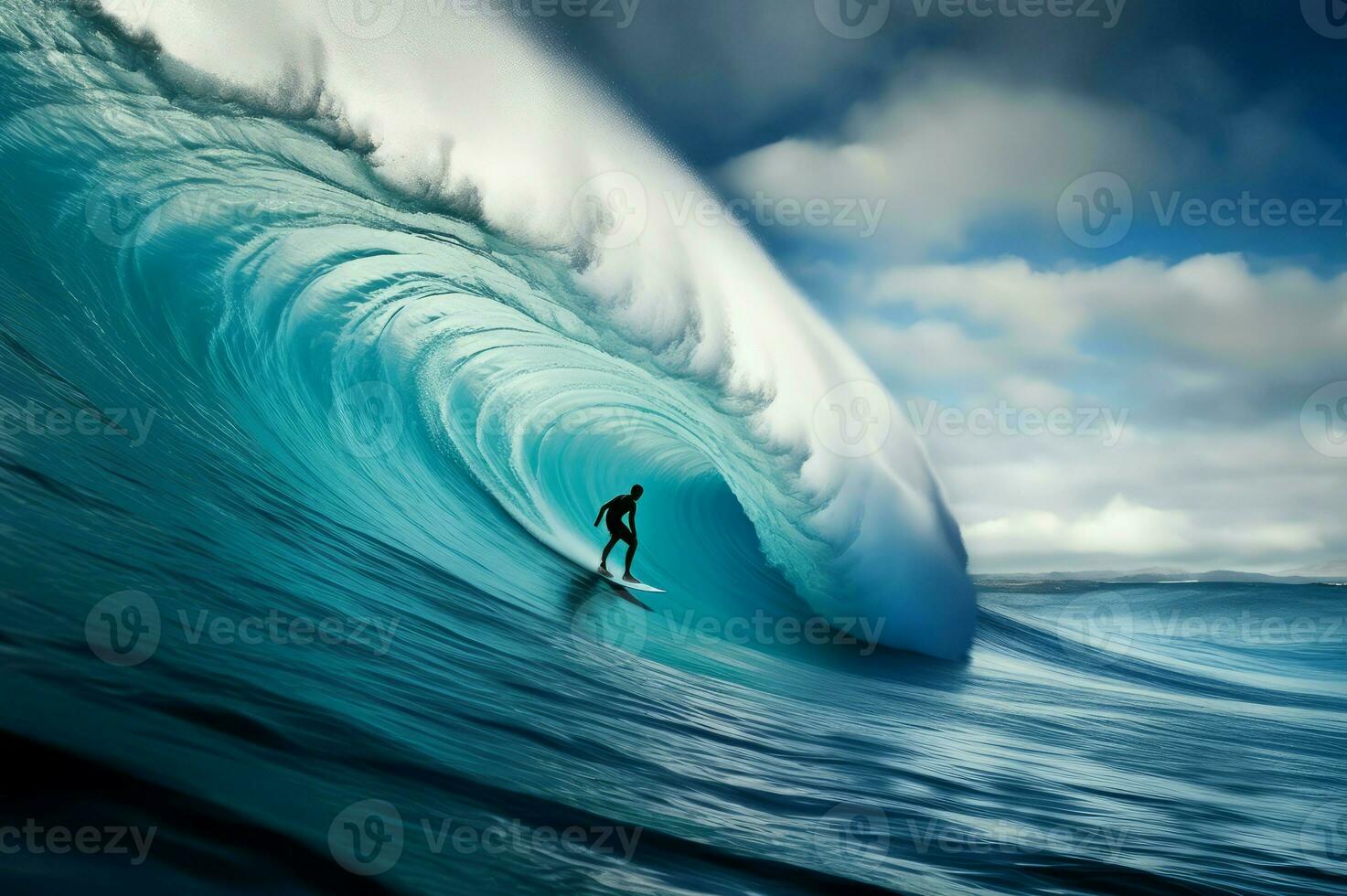 Surfer under wave swim. Generate Ai photo