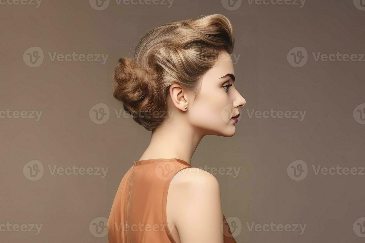 Retro hairstyle woman model. Generate Ai photo