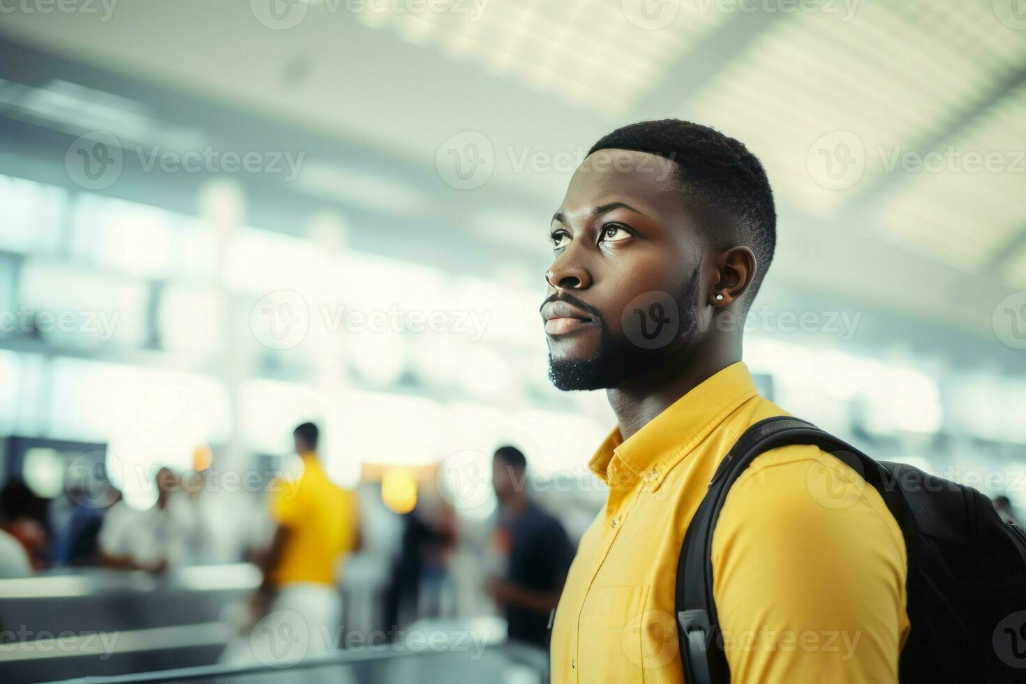 Crowded airport man tourist. Generate Ai photo