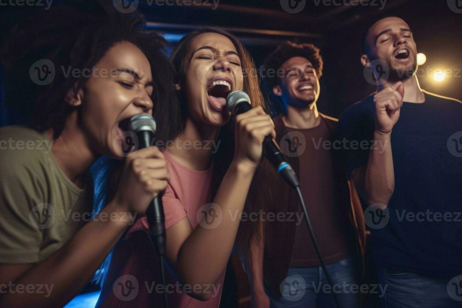 Karaoke friends singing. Generate Ai photo