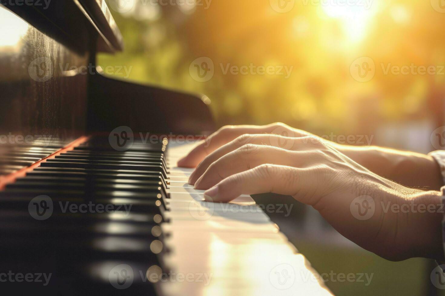Person playing piano at morning. Generate Ai photo