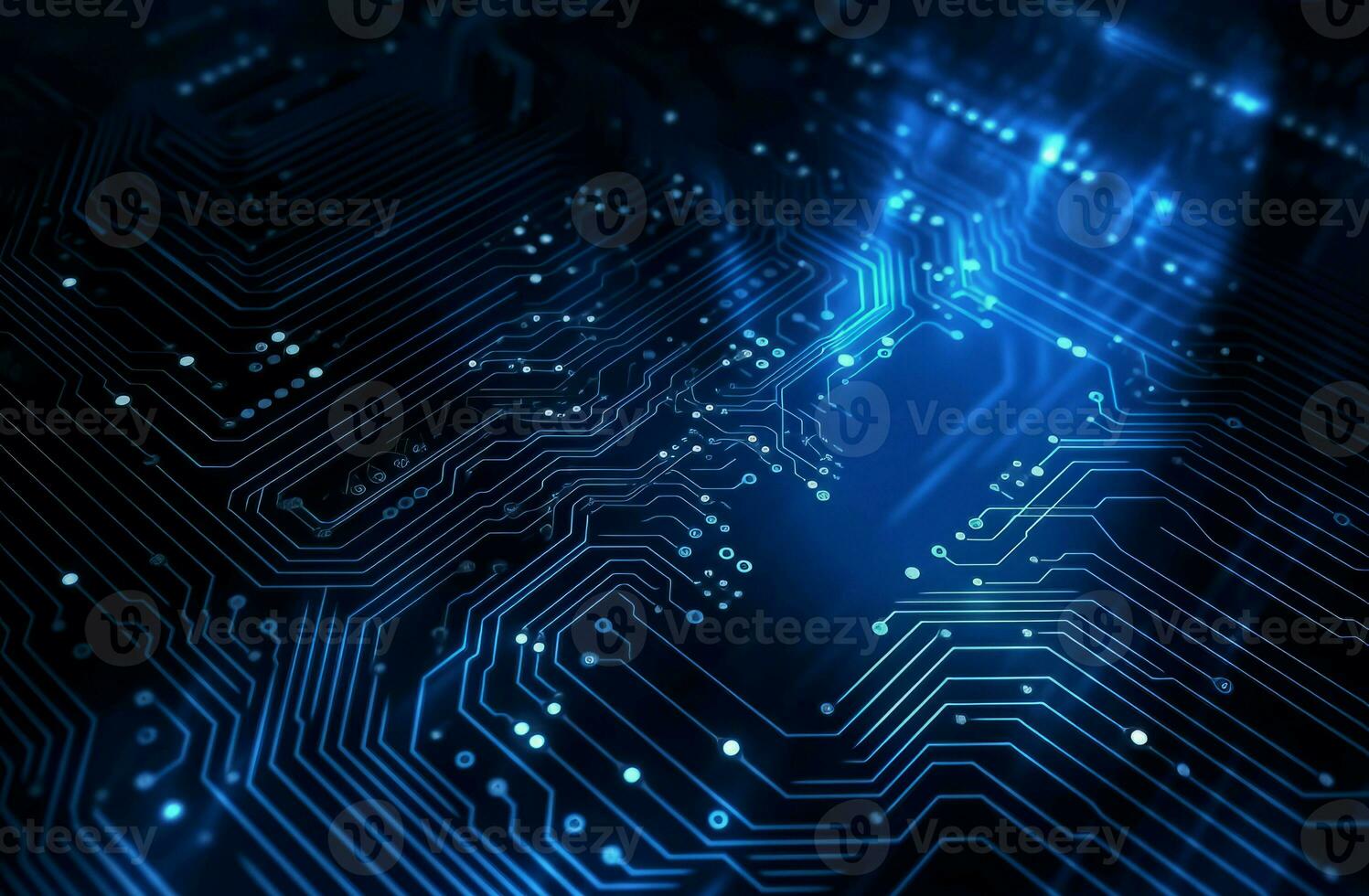 Circuit board neon data cloud. Generate Ai photo